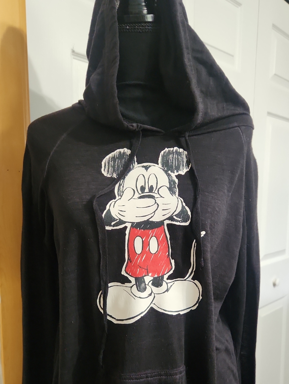 Black Mickey Mouse Graphic Hooded Sweatshirt-Lightweight